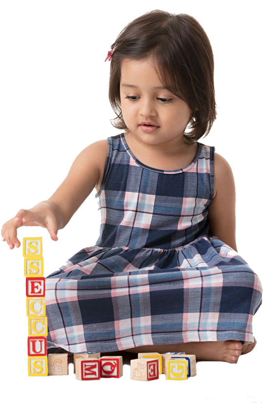 Child playing with colorful building blocks.